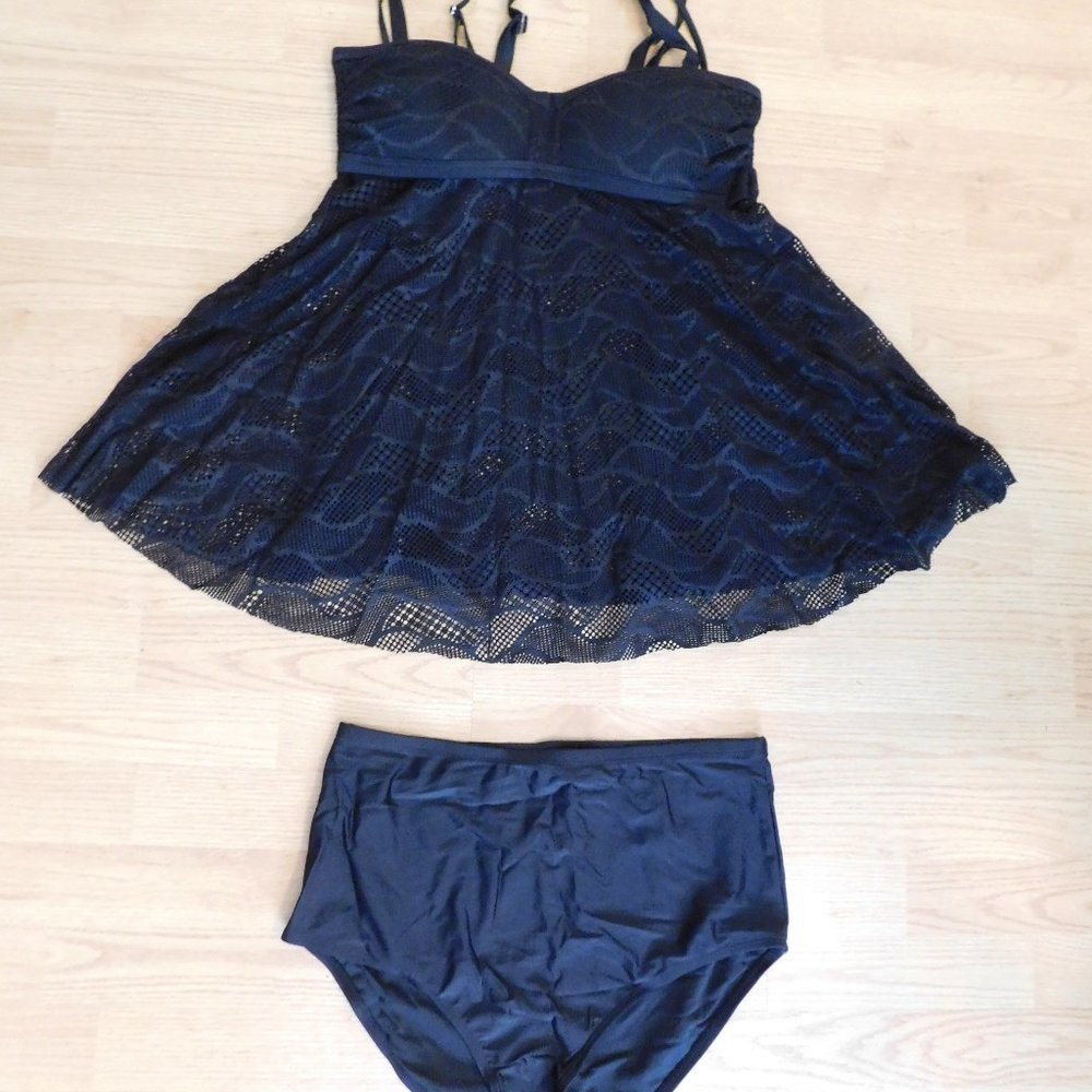 L (12-14) XL (14-16) - New - 2-Piece Black Tankini